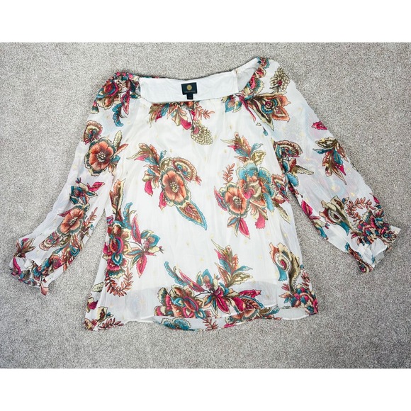JM Collection Floral Print‎ Blouse Long Sleeve Sheer Lightweight Top L lined - Picture 1 of 8